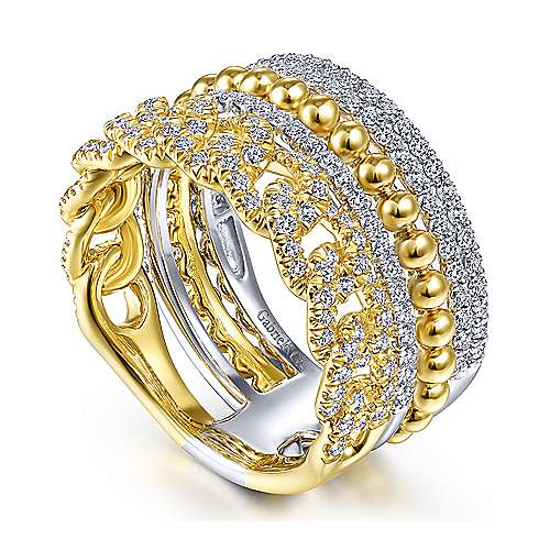 14K TT Gold 1.00ctw G/SI2 Wide Band Layered Diamond Ring - Image 3