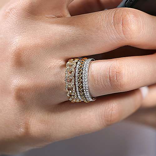 14K TT Gold 1.00ctw G/SI2 Wide Band Layered Diamond Ring - Image 5
