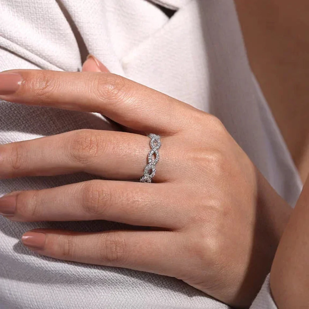 14K W Gold 0.42ctw Ladies Open Twisted Diamond Band - Image 5