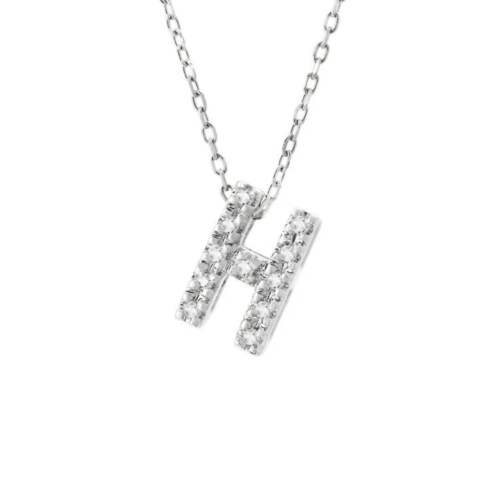 14K W Gold small 0.02ctw H/I1-SI2 diamond initial 'H' pendant - Image 3