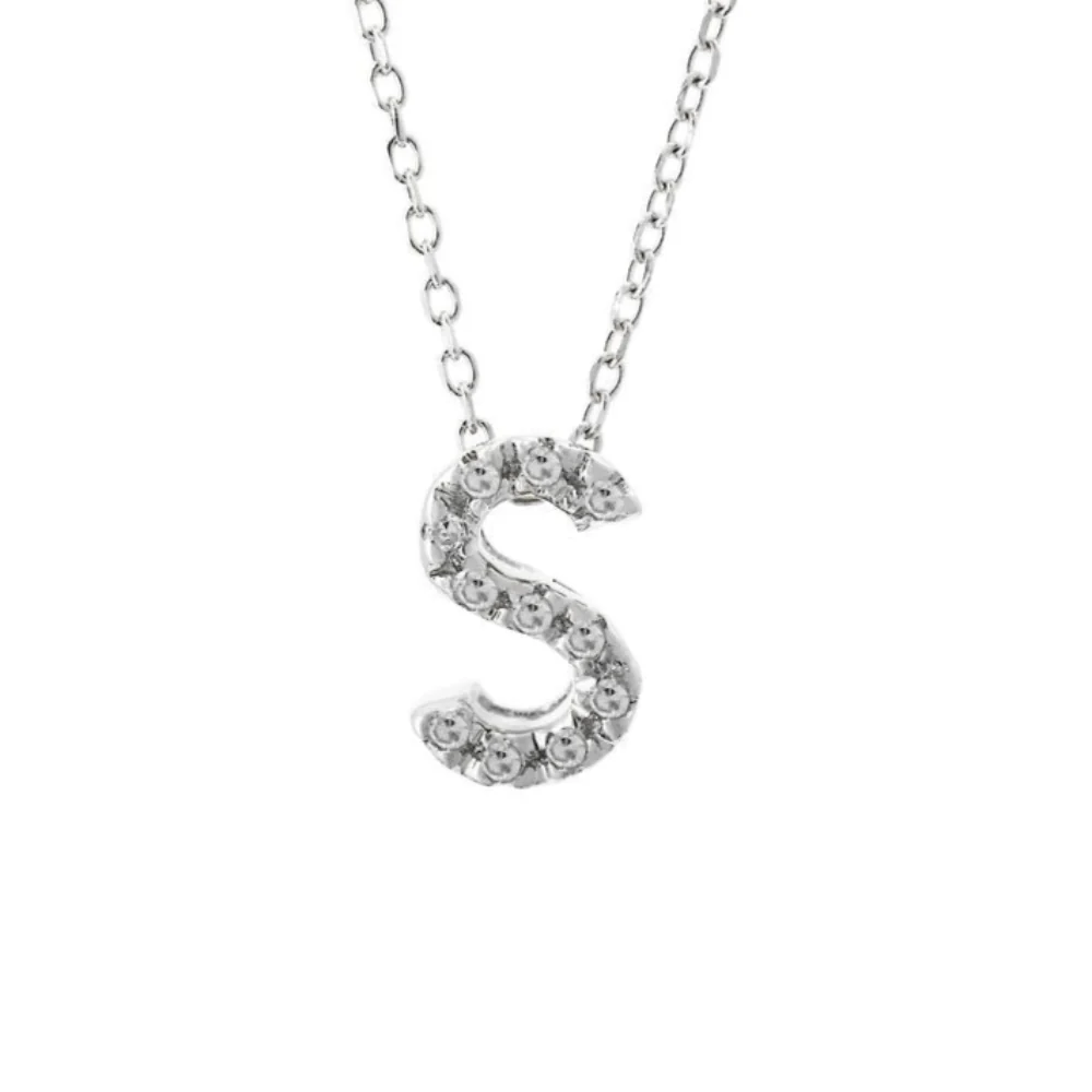 14K W Gold small 0.02ctw H/I1-SI2 diamond initial 'S' pendant - Image 3