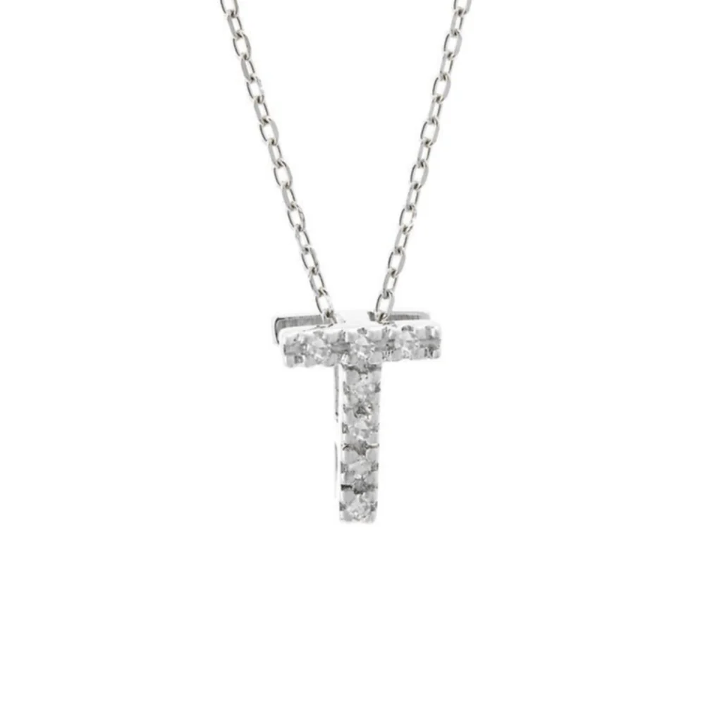 14K W Gold small 0.02ctw H/I1-SI2 diamond initial 'T' pendant - Image 3