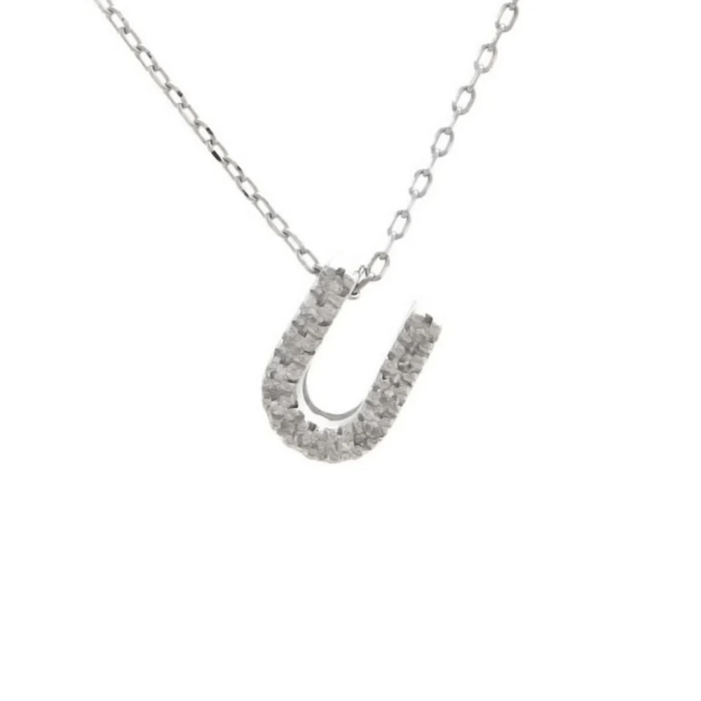 14K W Gold small 0.02ctw H/I1-SI2 diamond initial 'U' pendant - Image 3