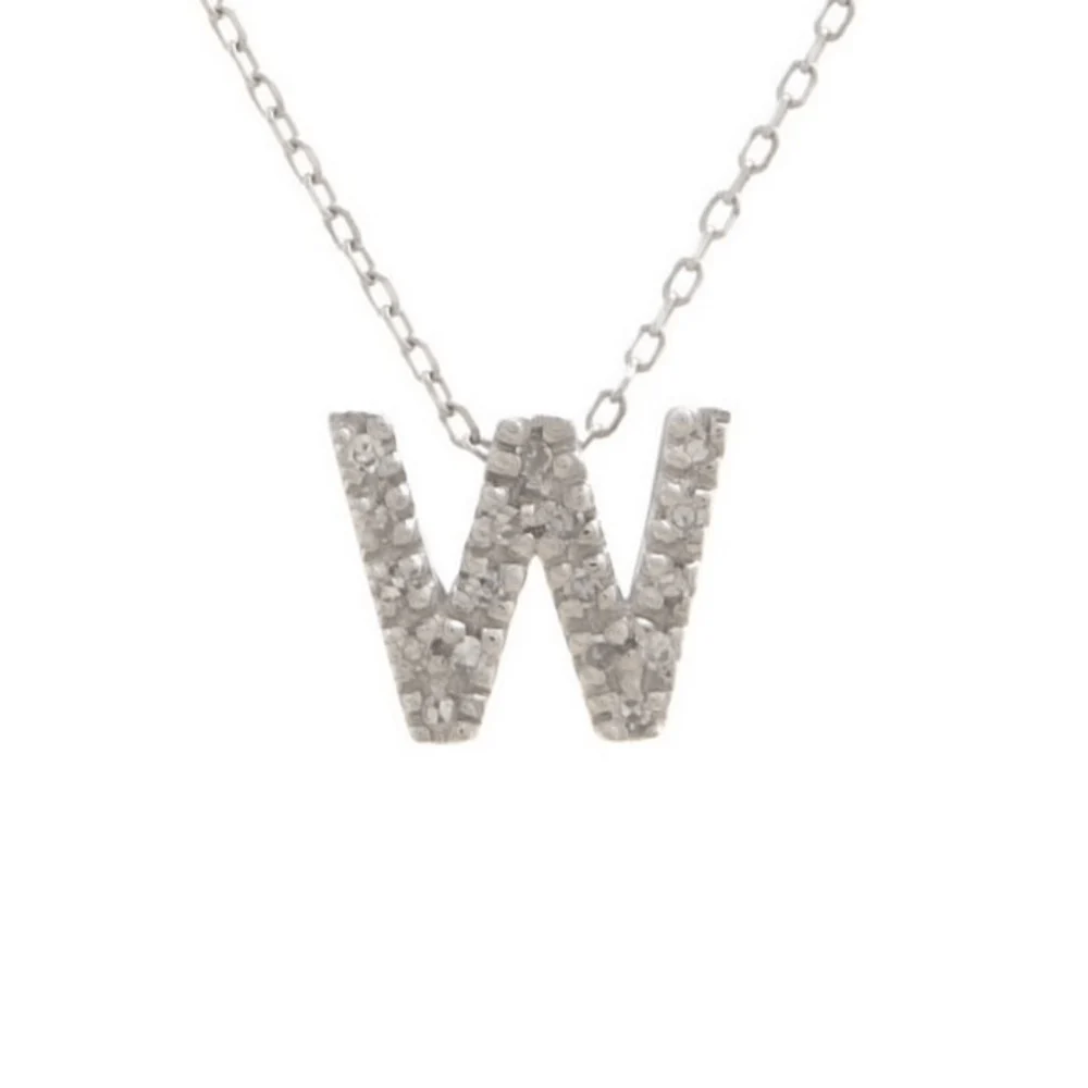 14K W Gold small 0.02ctw H/I1-SI2 diamond initial 'W' pendant - Image 3