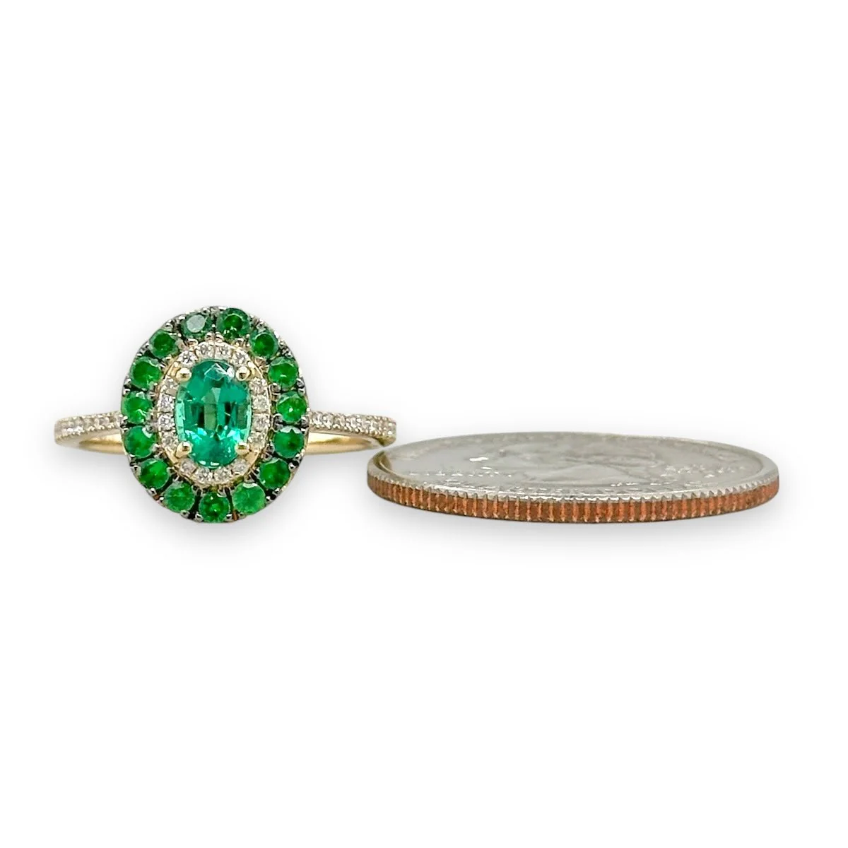 14K Y Gold 0.14ctw Diamond 0.51ctw Emerald 0.45ctw Tsavorite Ring - Image 4