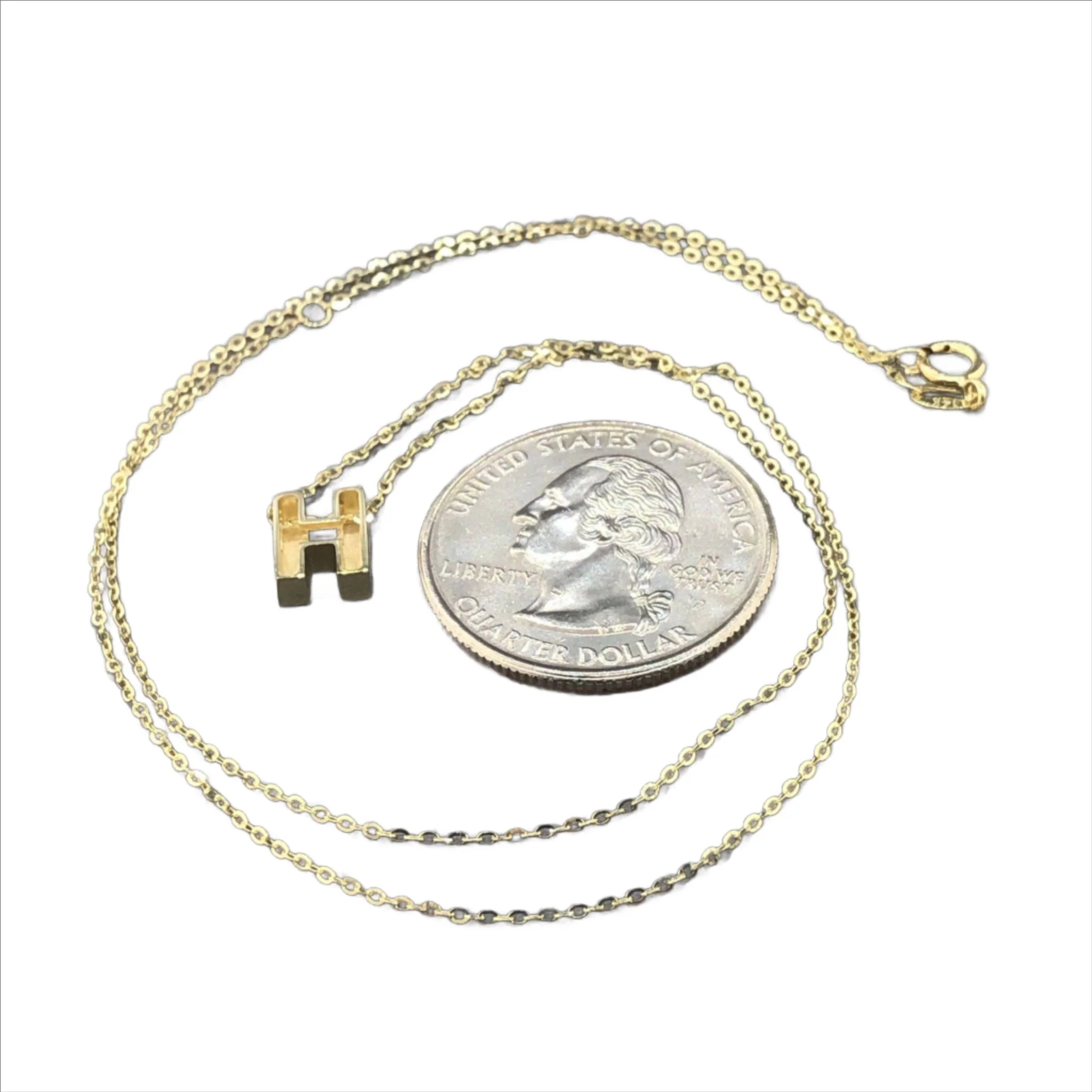 14K Y Gold initial 'H' pendant on a 16" chain with a 2" extender - Image 3