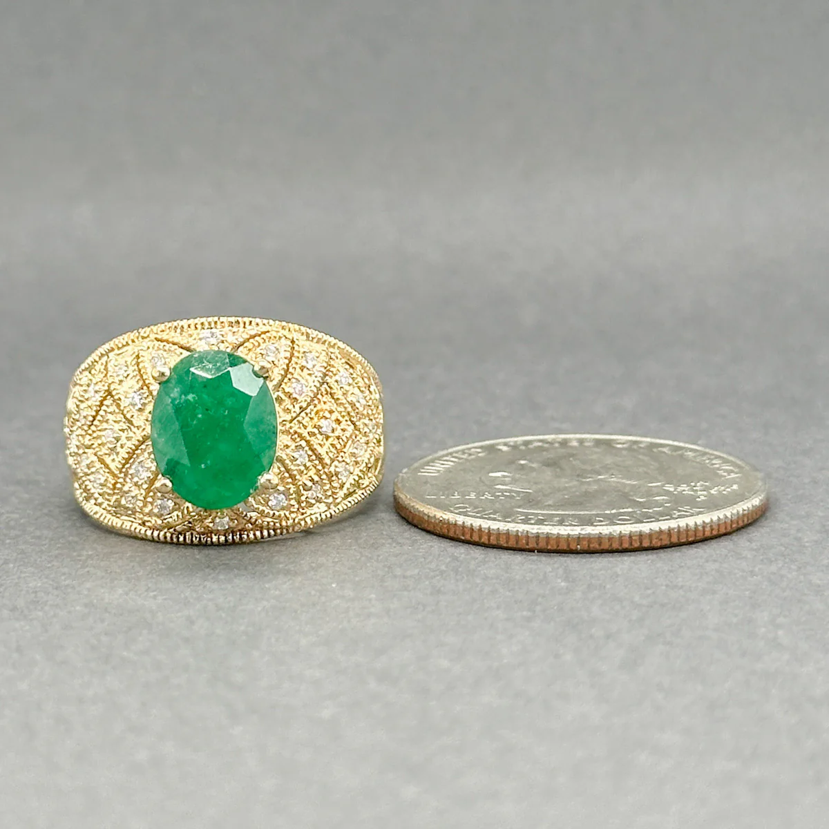 Estate 14K Y Gold 2.06ct Emerald & 0.11ctw Diamond Ring - Image 4