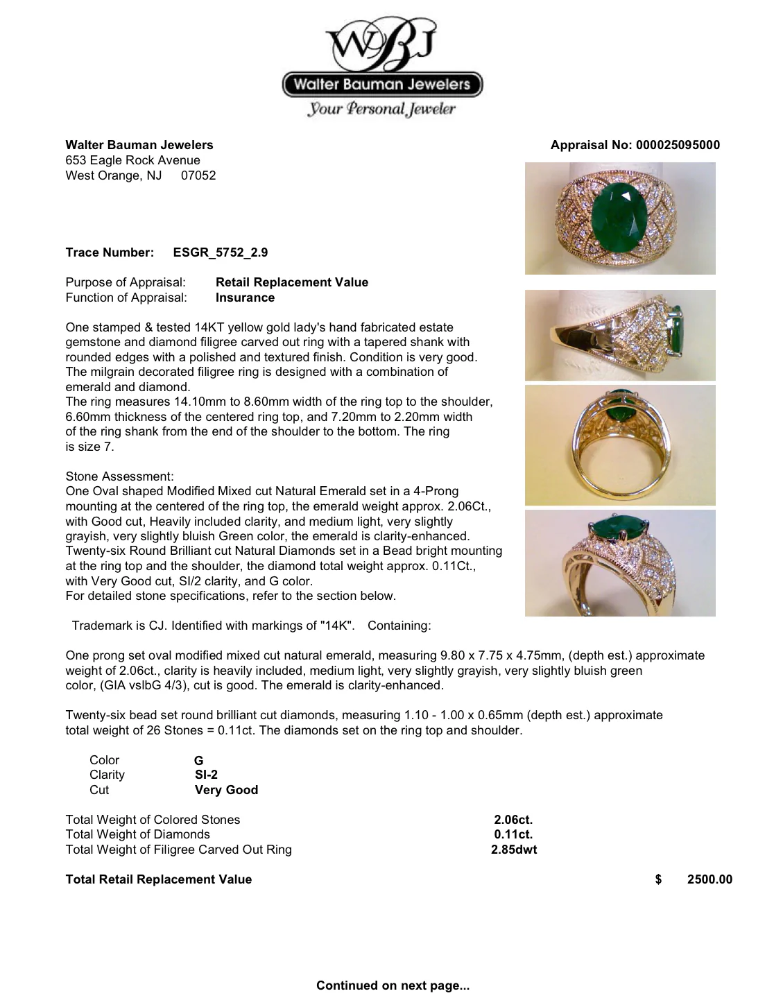 Estate 14K Y Gold 2.06ct Emerald & 0.11ctw Diamond Ring - Image 5