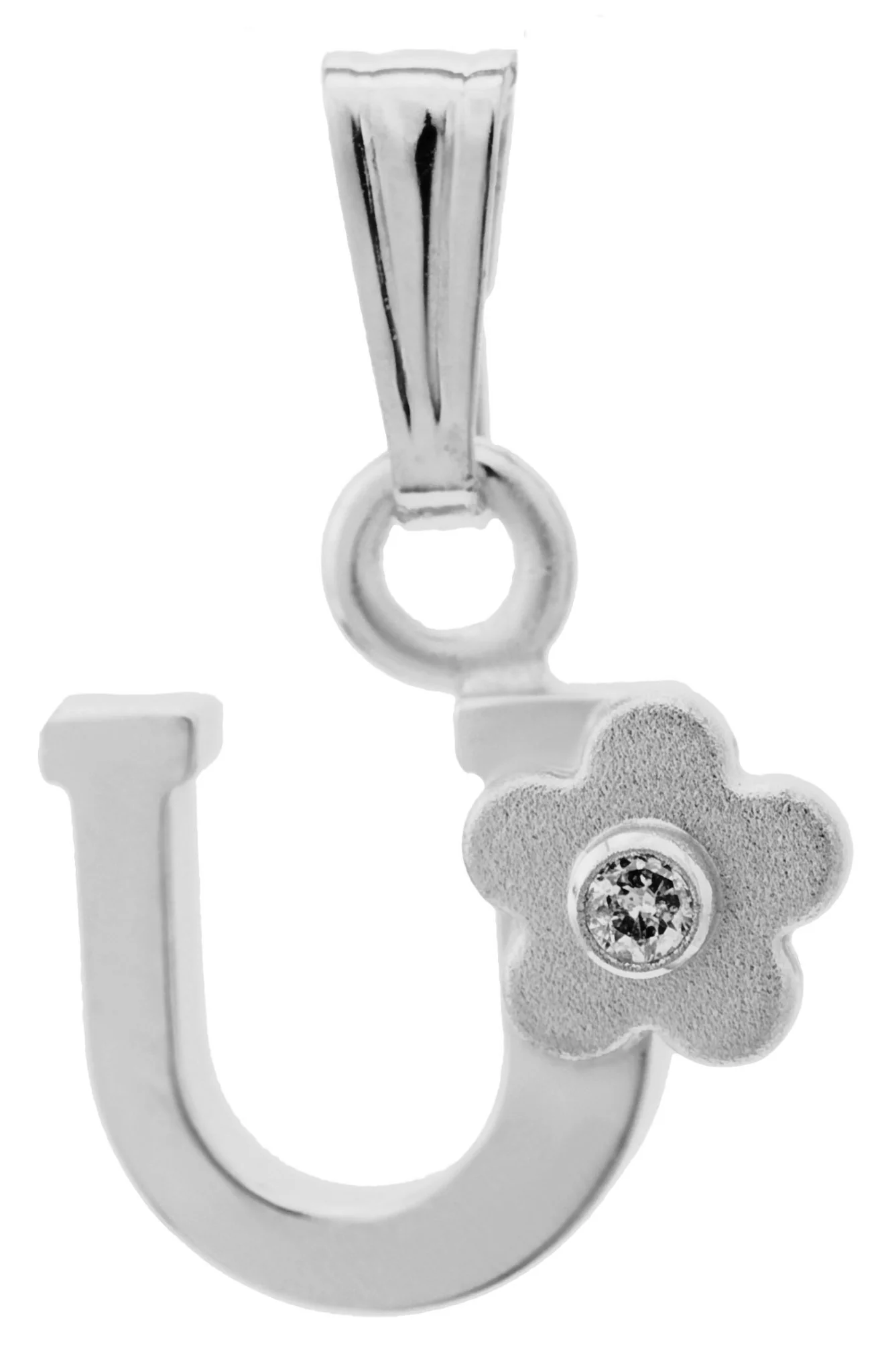 SS 0.01cttw Diamond Initial "U" Flower Pendant with Chain - Image 3