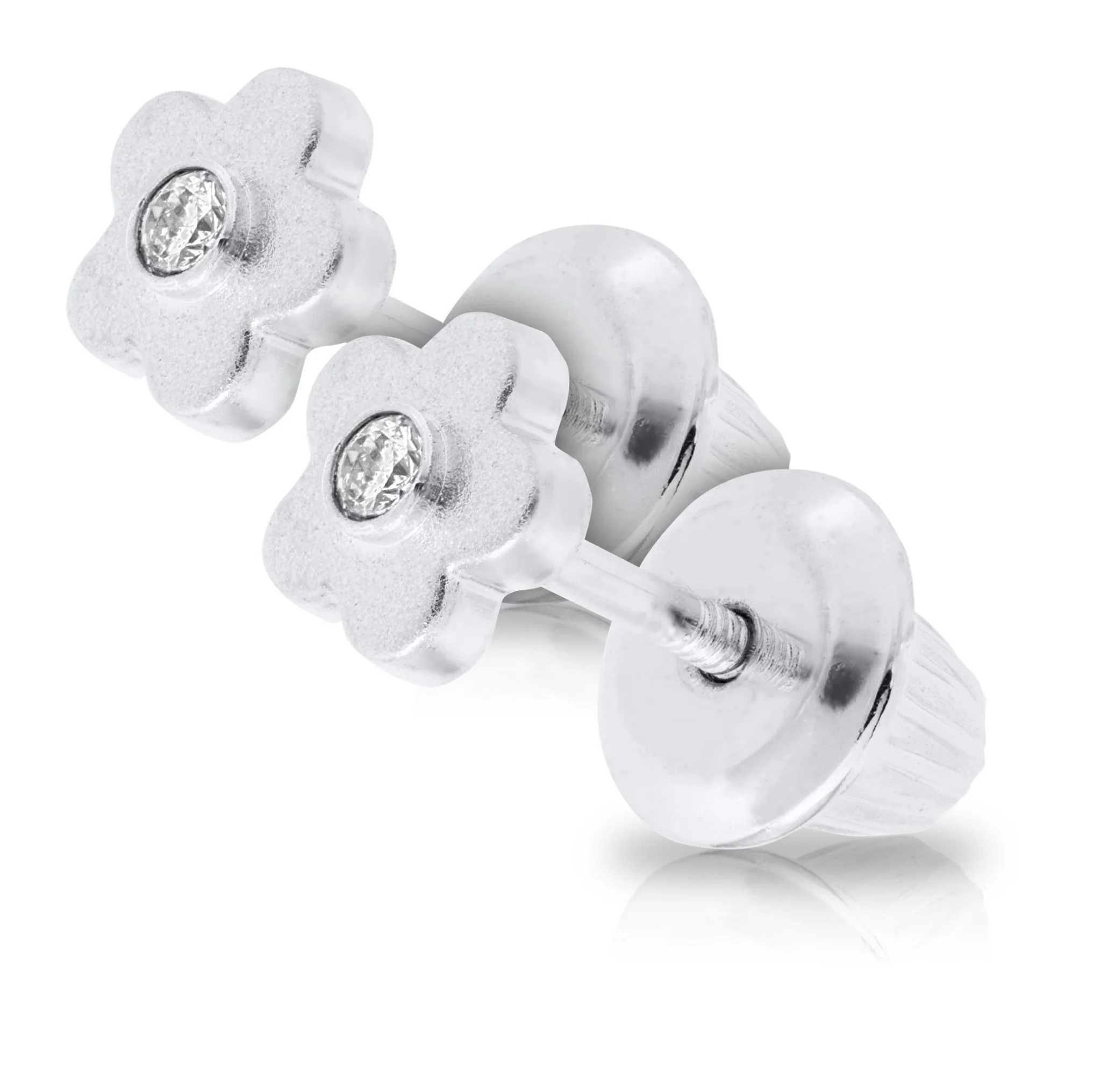 Sterling Silver Flower Baby Studs with Diamond - Image 3