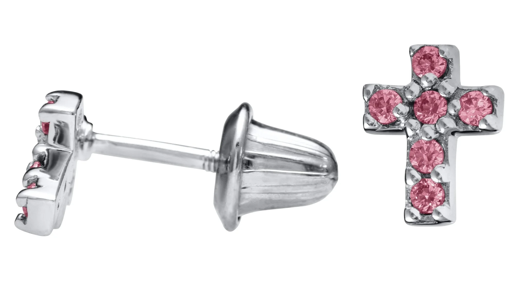 Sterling Siver Cross with Pink Cubic Zirconia Baby Studs - Image 3