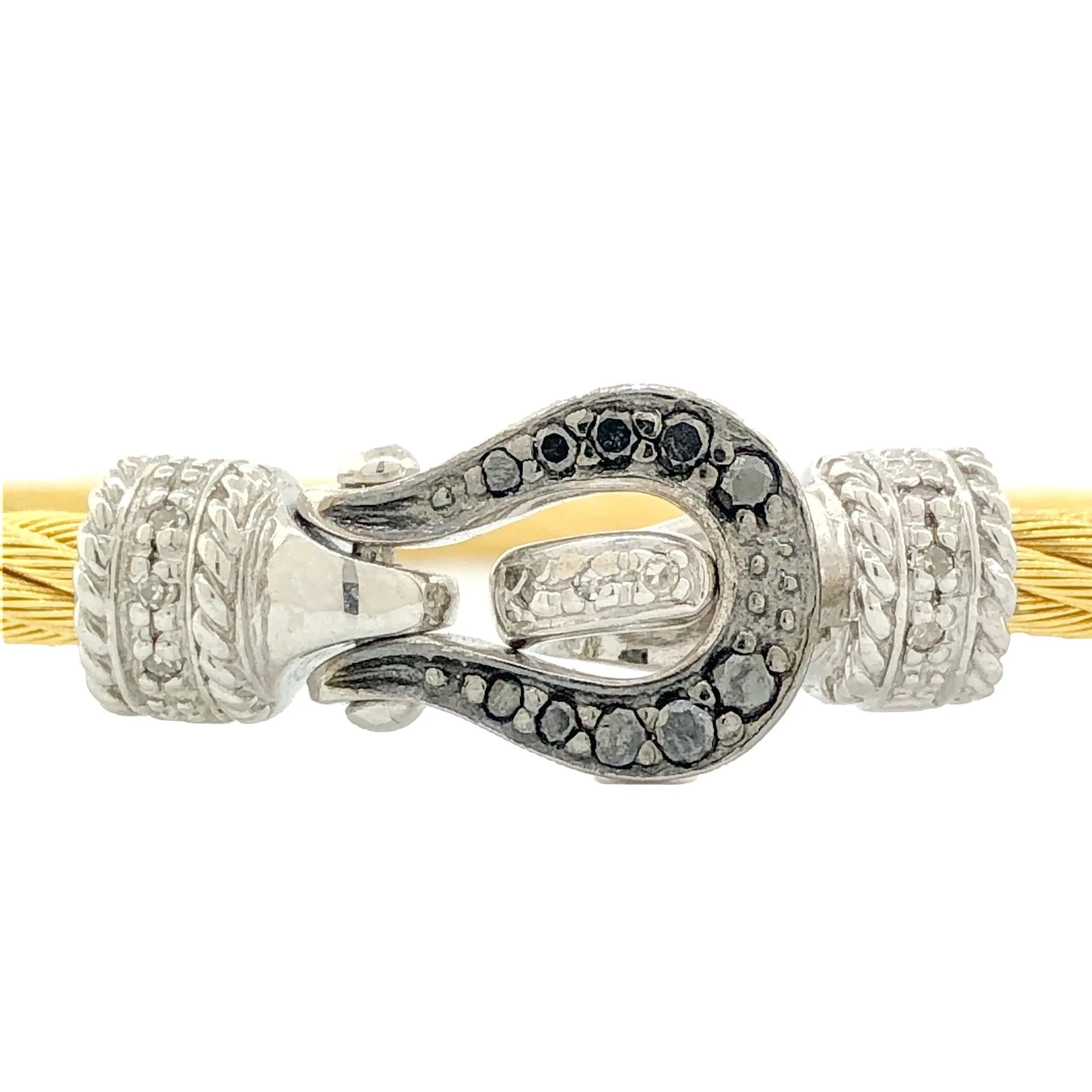 YGP Stainless Silver Black & White Diamond Buckle Bracelet - Image 3